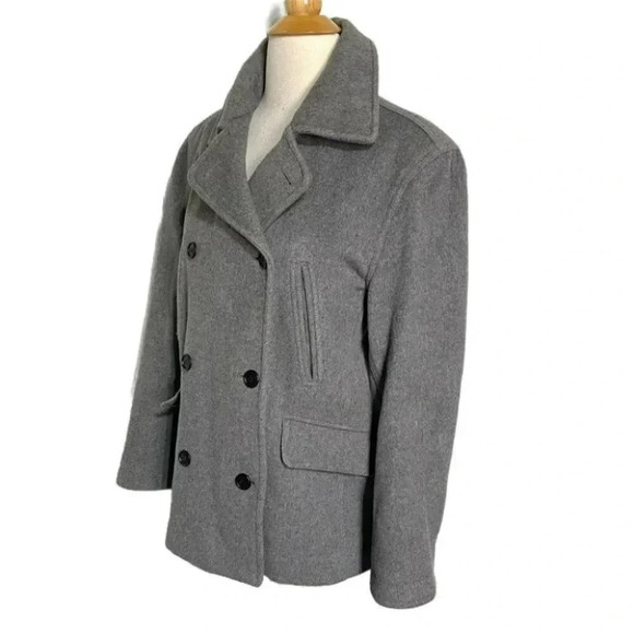 J. Crew S gray cashmere wool blend pea coat jacket pockets - Picture 3 of 6